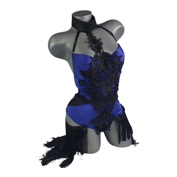 Fredricks of Hollywood Purple Blue Fringe Bustier Costume Halloween Caberet L - Picture 1 of 11